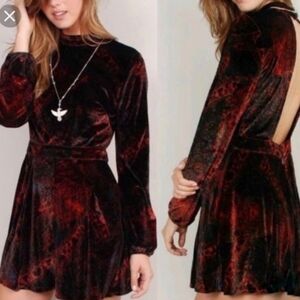 Free People open back, long sleeved red/black velvet romper